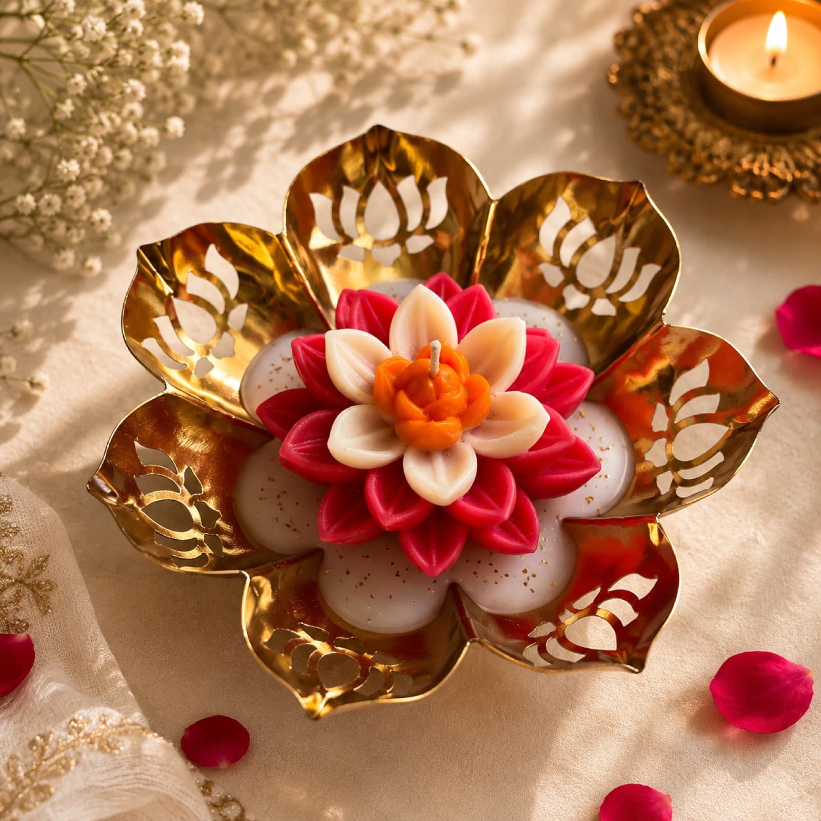 Festive Lotus Urli Bowl Candle