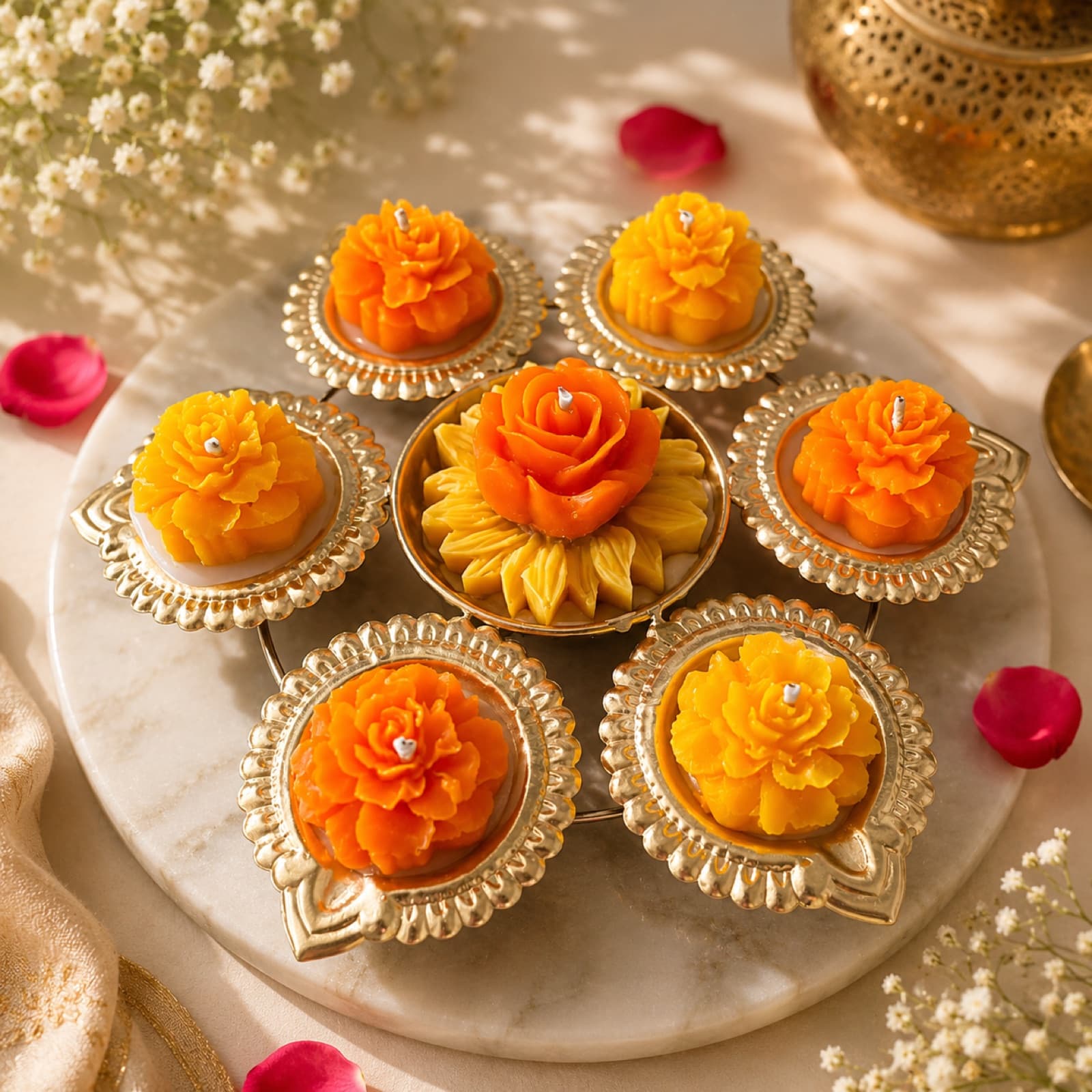 Marigold Diya Festive Urli Candle
