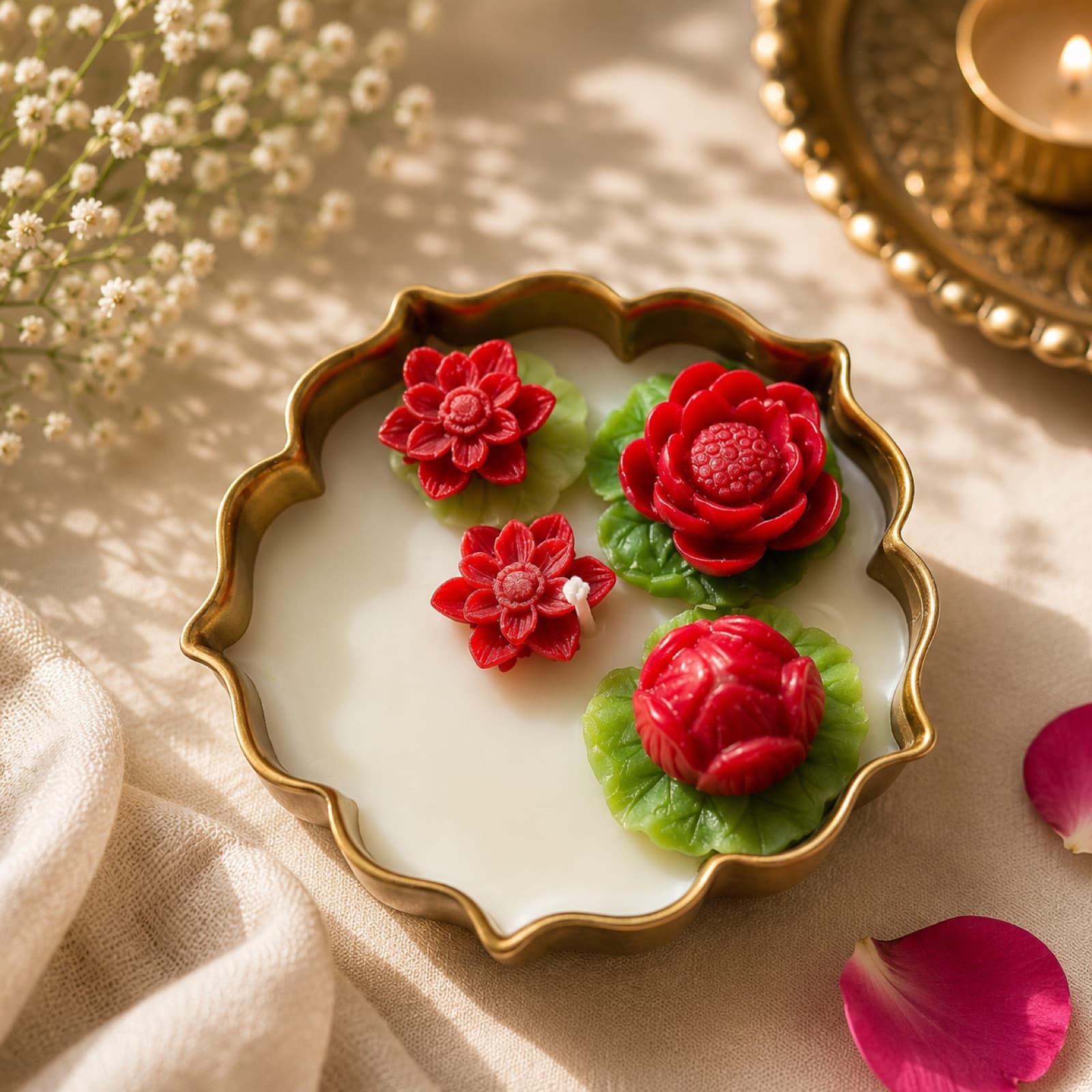 Red Lotus Small Urli Candle