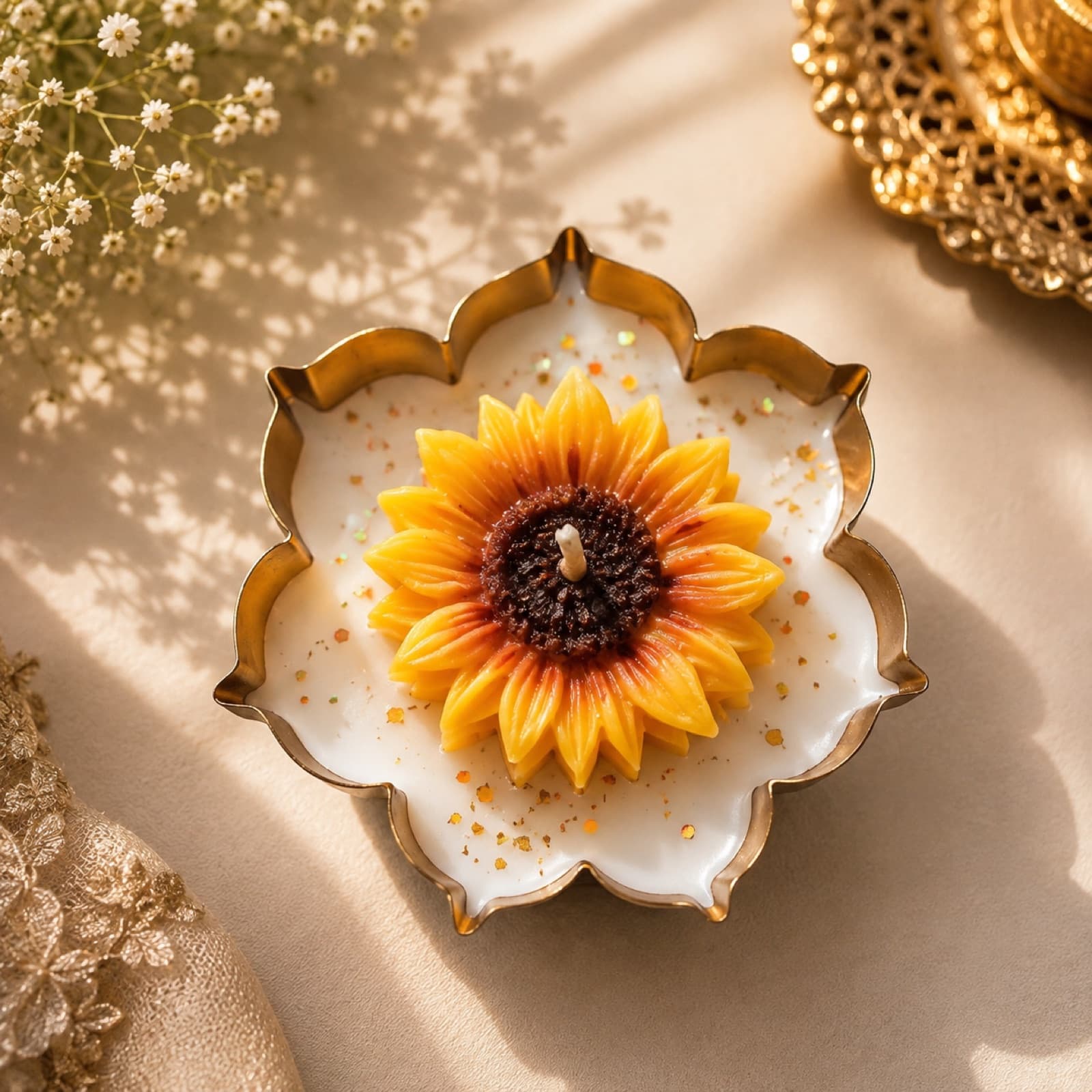 Sunflower Urli Sparkle Candle