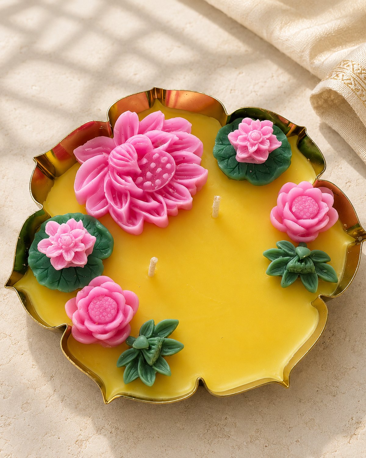 Yellow Pond Lotus Urli Candle